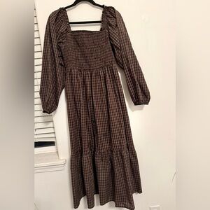 Brown Plaid Long Sleeve Dress